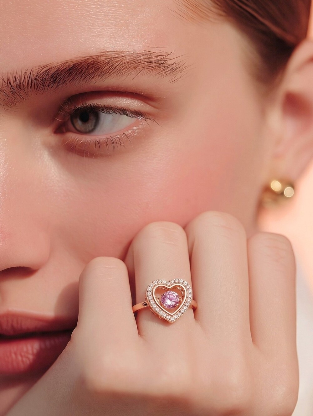 Artisan Pink Tanzanite Heart Dancing Moissanite Ring 14K Rose Gold Overlay Sz 7